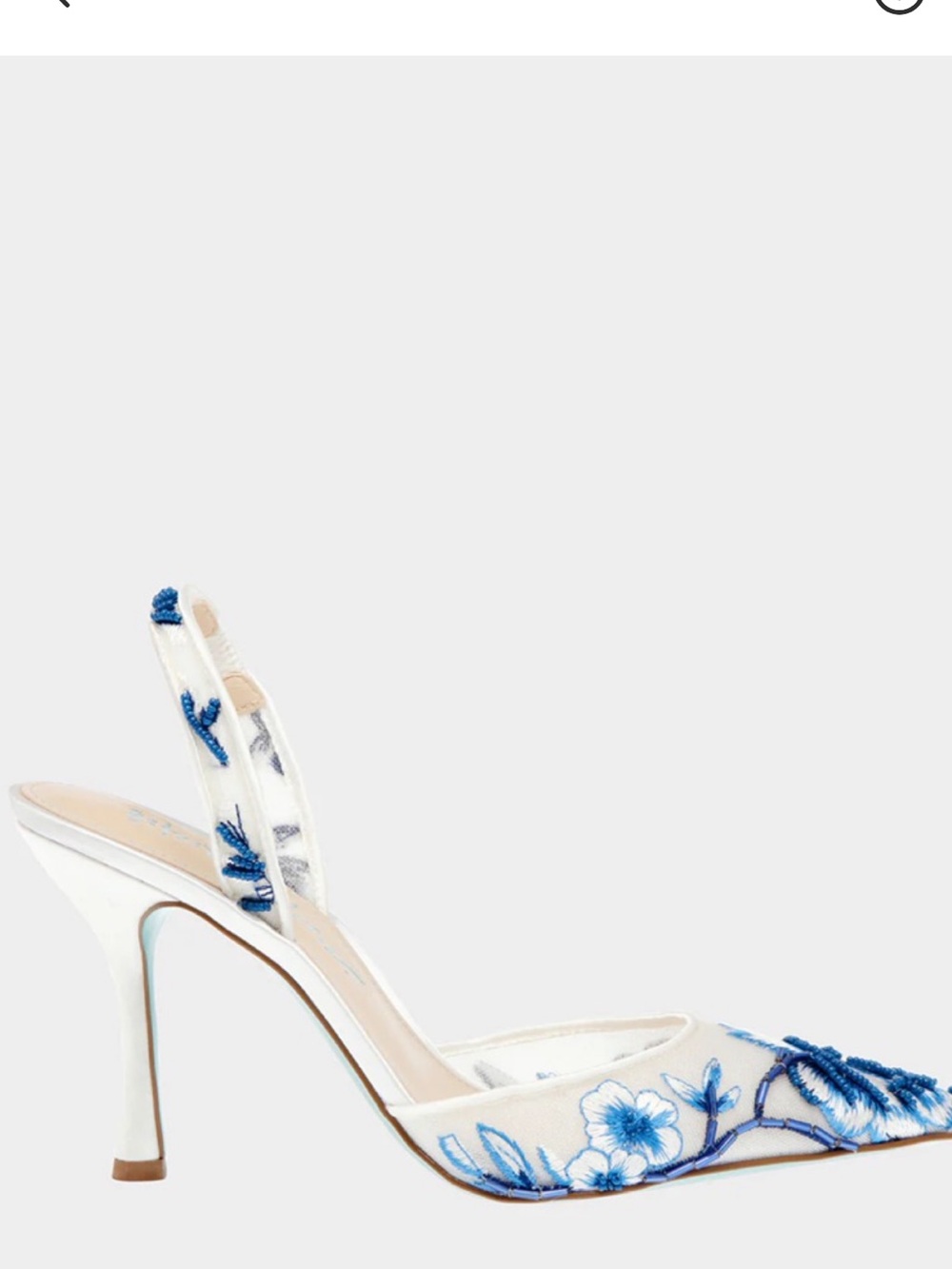 Slingback Pumps with Blue Floral Embroidery